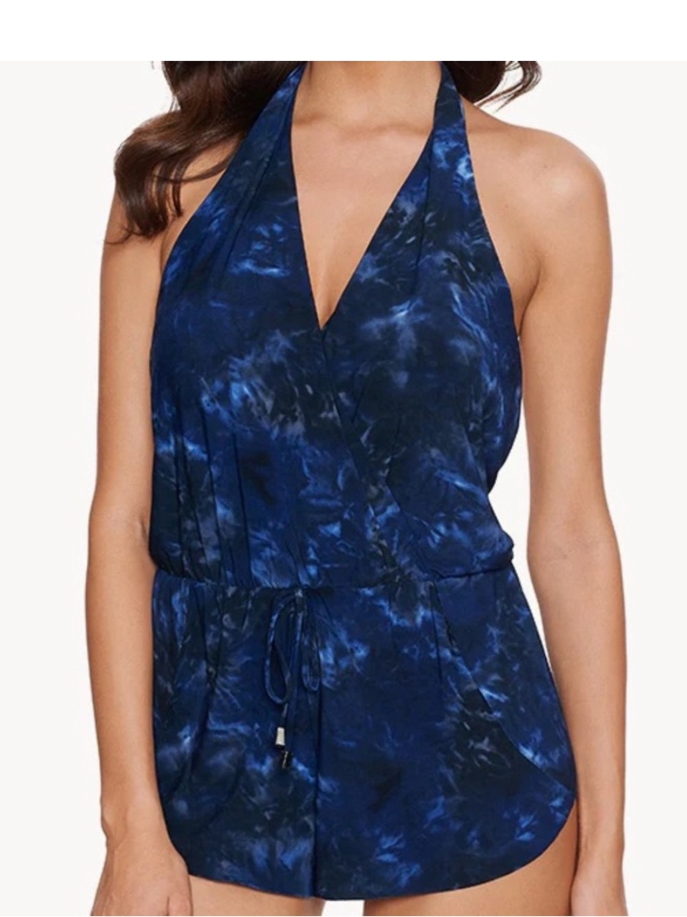 Magicsuit Bianca Romper One Piece Swimsuit Navy Blue Halter Tummy Control Sz 14